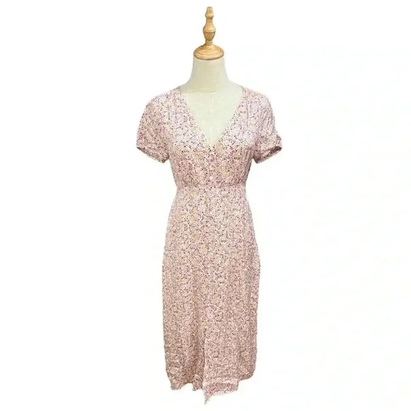 J.Crew Floral in Field Day Print Metallic Button Down V-Neck Midi Size 2 - Picture 2 of 9